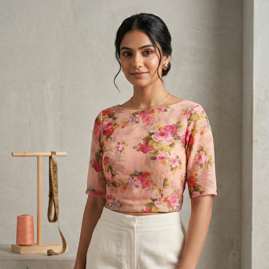 Tissue Soft Net Floral Designer Blouse - Image 3