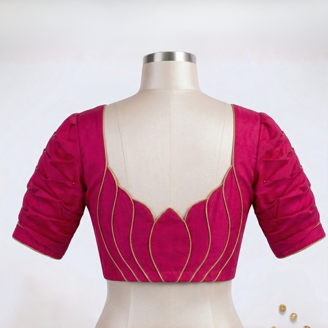 Rani Pink Designer Blouse with Lotus Work - Image 2