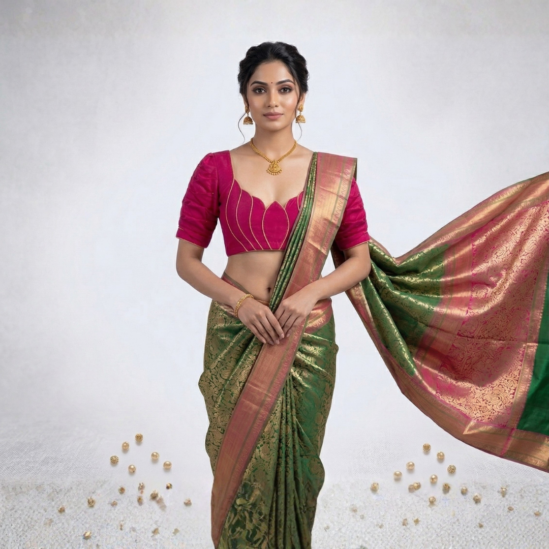 Rani Pink Designer Blouse with Lotus Work - Image 4