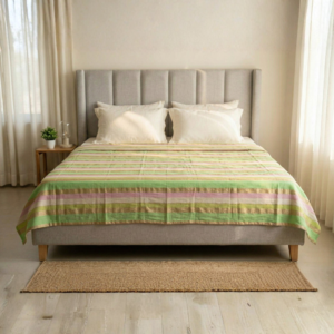 Chanderi Work Pure Cotton Designer Dohar (Green & Golden) | Handcrafted Cotton Blanket