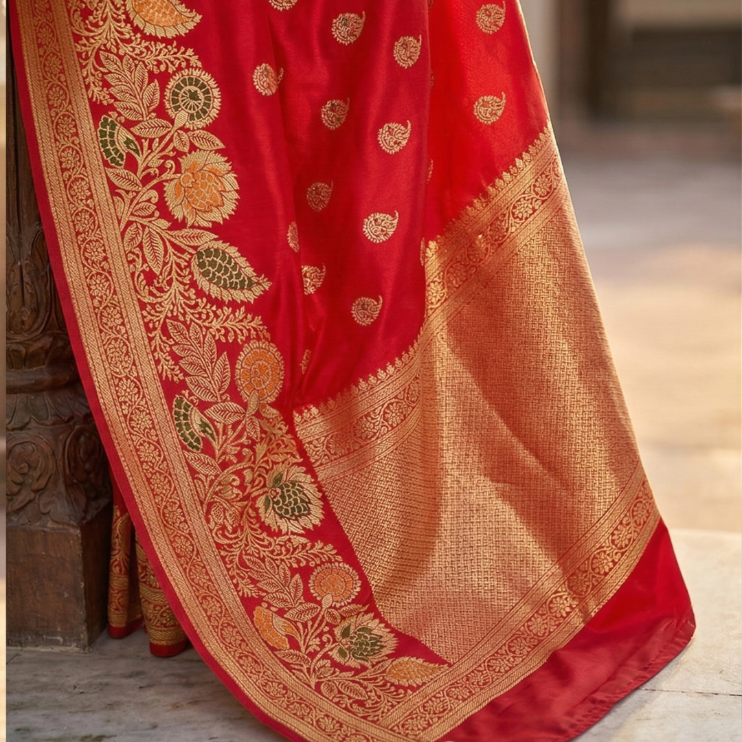 Meenakari Banarasi Saree | Red Banarasi Silk Saree - Image 3