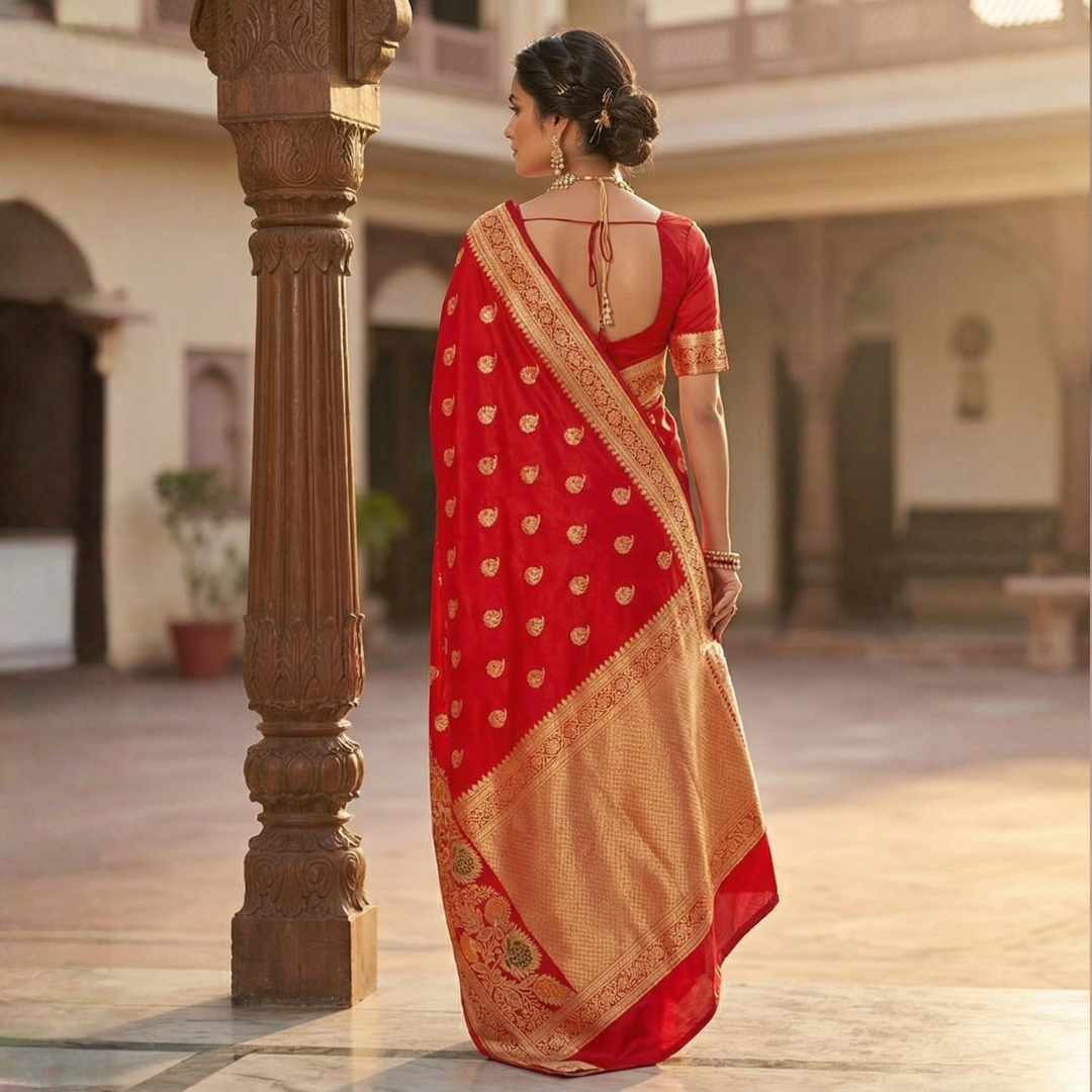 Meenakari Banarasi Saree | Red Banarasi Silk Saree - Image 4