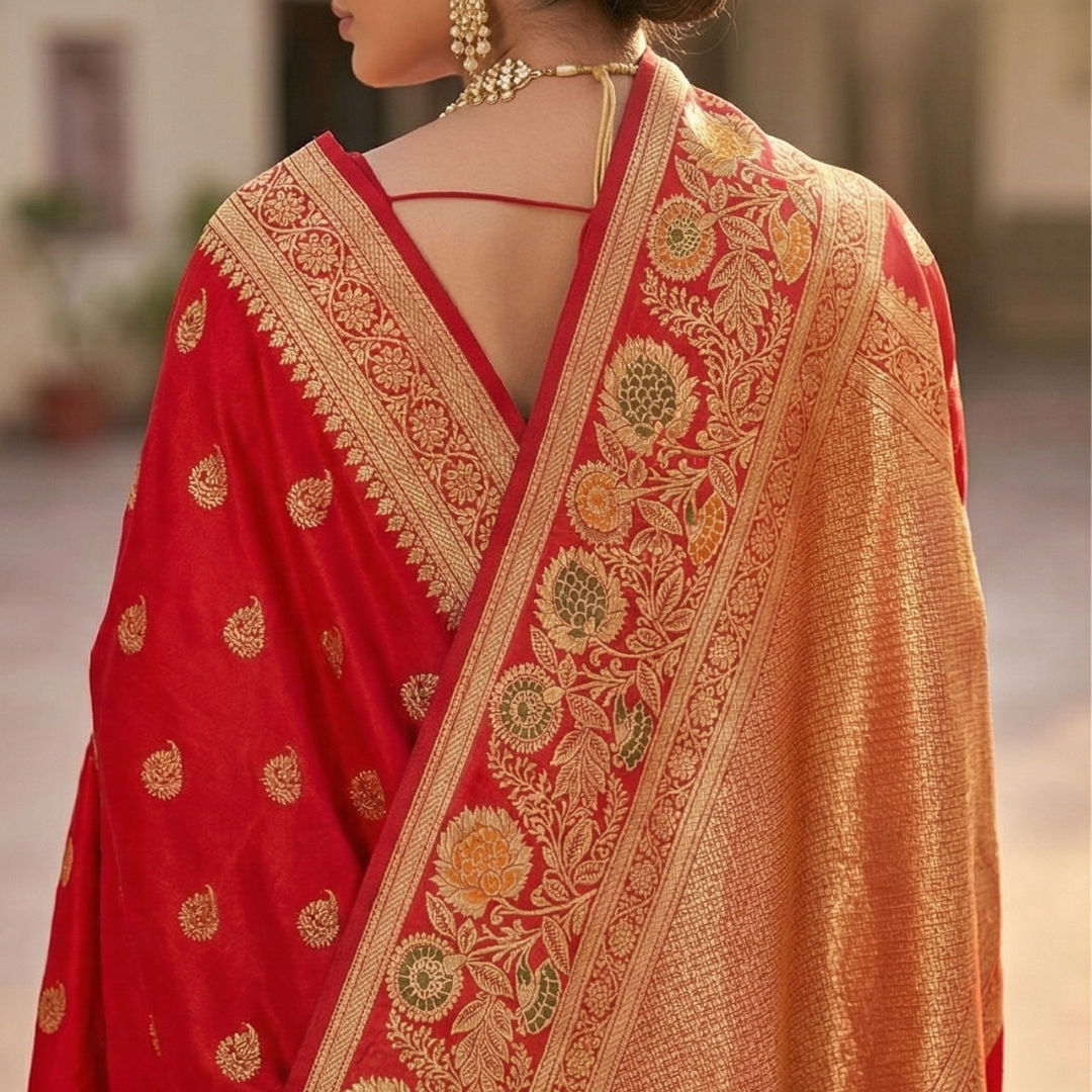 Meenakari Banarasi Saree | Red Banarasi Silk Saree - Image 5