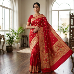 Meenakari Banarasi Saree | Red Banarasi Silk Saree
