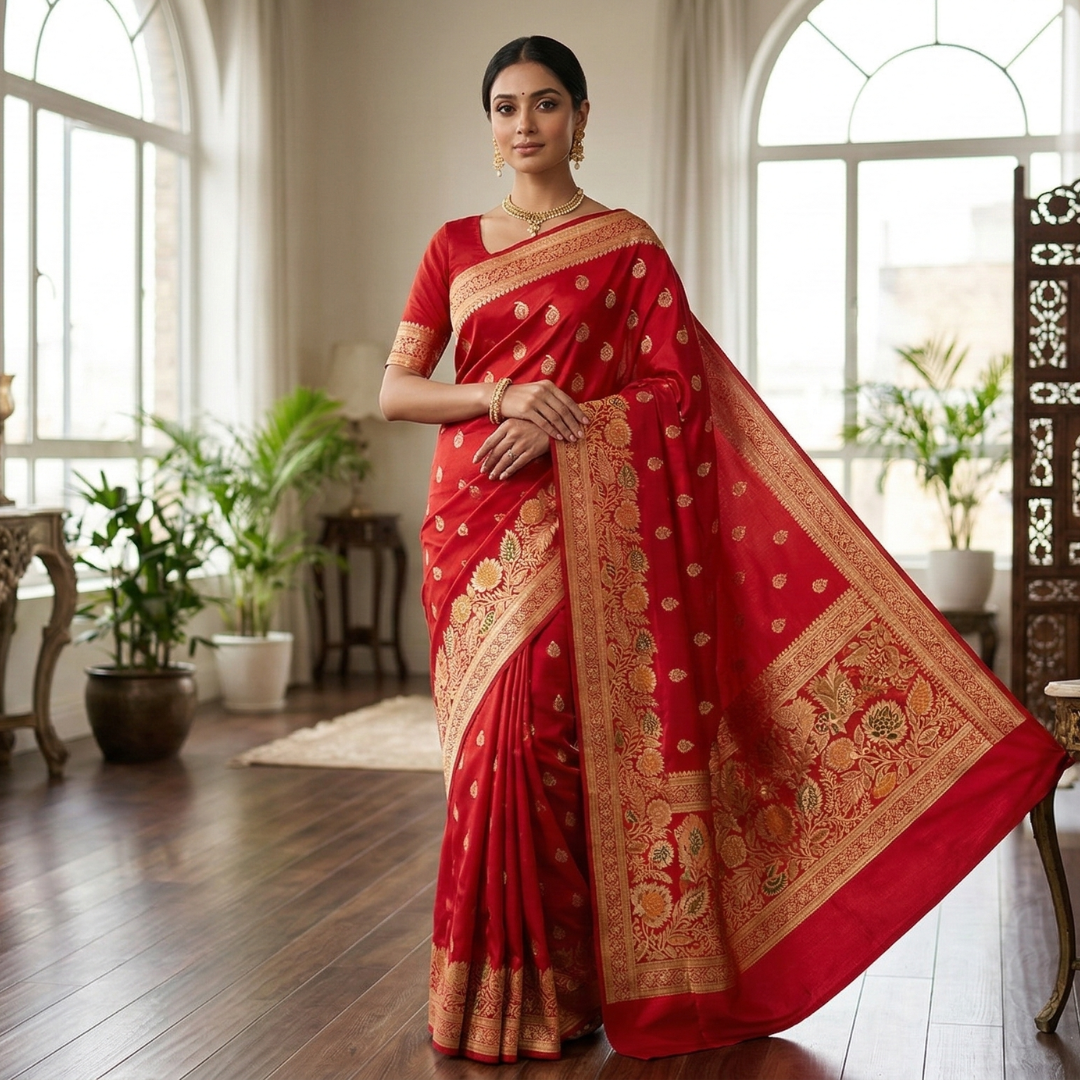 Meenakari Banarasi Saree | Red Banarasi Silk Saree