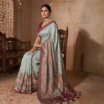 Pure Banarasi Silk Sea Green Sea with a Maroon border Saree