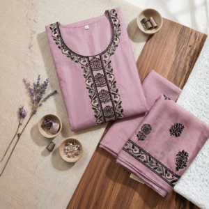 Ash Chiffon Designer Suit Set with Beads Work