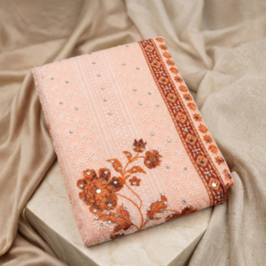 Peach Chiffon Suit Set with Pure Cotton Mirror Work