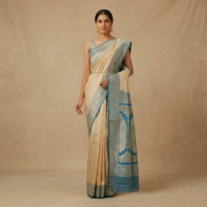 Banarasi Silk Saree – Cream & Blue