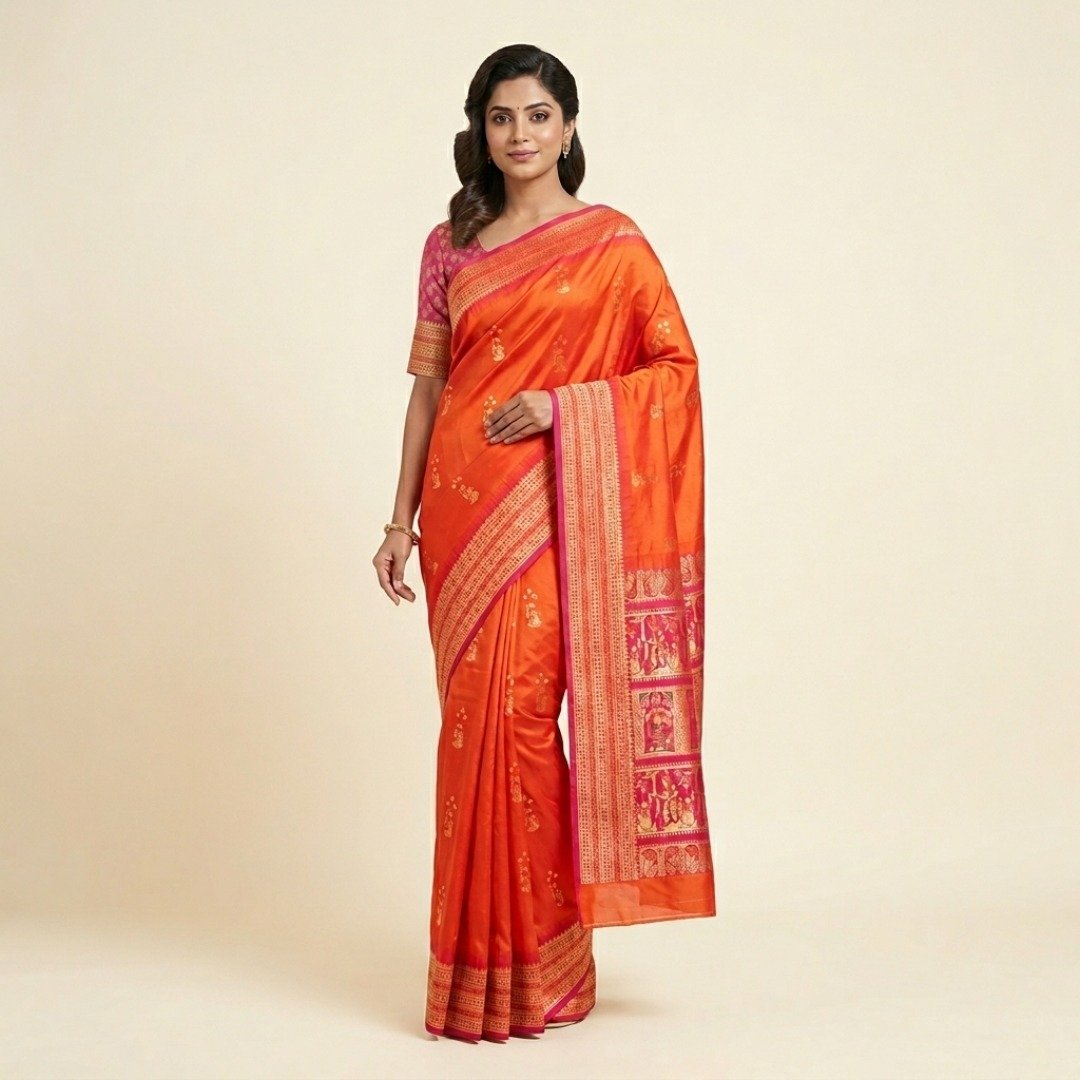 Bomkai Silk Saree – Orange