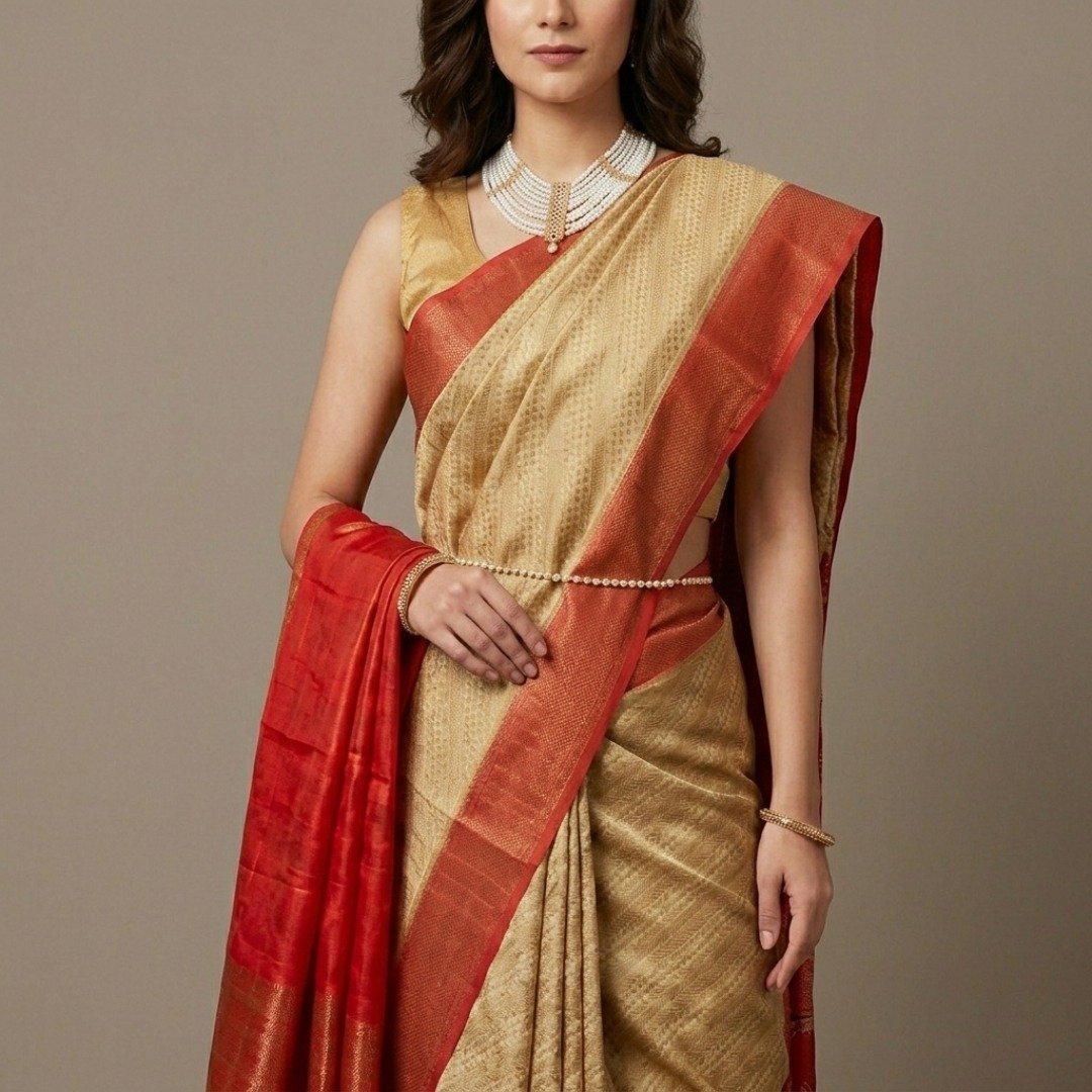 Brasso Silk Saree – Cream - Image 2