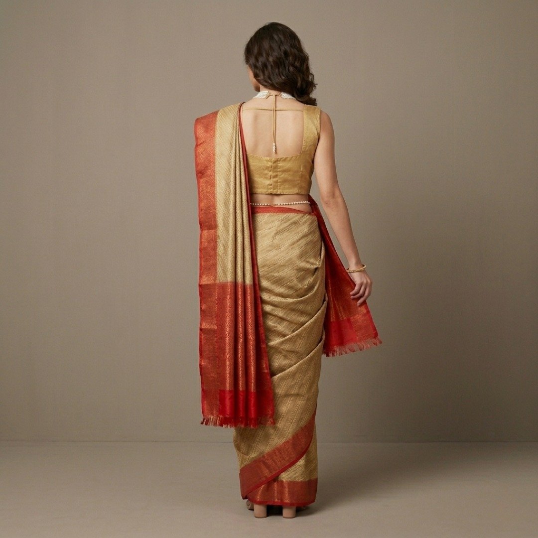 Brasso Silk Saree – Cream - Image 3