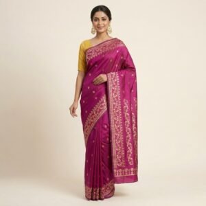 Designer Dhakai Pure Silk Saree – Dual Tone Purple